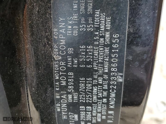 2008 Hyundai Entourage GLS with VIN KNDMC233386051656, listed as a Copart auction lot 72958314 with 209,945 mi miles and Salvage Title. Bid and sale history available at carsss.com. Image 15.