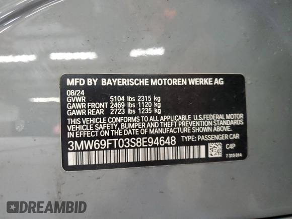 2025 BMW 3 Series M340i xDrive with VIN 3MW69FT03S8E94648, listed as a Copart auction lot 48561965 with 6,093 mi miles and Salvage Title. Bid and sale history available at carsss.com. Image 13.