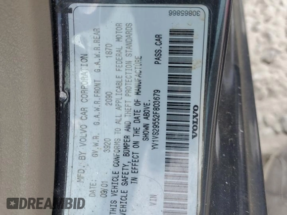 2002 Volvo S40 с VIN YV1VS29552F803679, выставлен на аукционе Copart как лот 54743455 с пробегом 80 972 миль миль и Чистый • Clean title. История ставок и продаж доступна на DreamBid. Изображение 12.