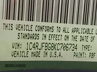 2019 Jeep Grand Cherokee Limited with VIN 1C4RJFBG8KC706734, listed as a IAAI auction lot 42088995 with 85,513 mi miles and . Bid and sale history available at DreamBid. Image 9.