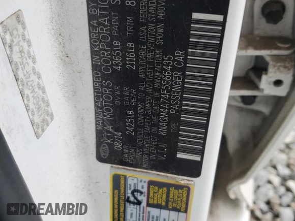 2015 Kia Optima LX with VIN KNAGM4A74F5566435, listed as a Copart auction lot 50004985 with 157,148 mi miles and Salvage Title. Bid and sale history available at carsss.com. Image 12.
