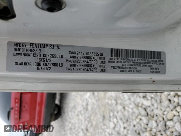 2019 Ram ProMaster City Cargo Tradesman with VIN ZFBHRFAB1K6M85134, listed as a Copart auction lot 51409354 with 188,019 mi miles and Non Repairable. Bid and sale history available at DreamBid. Image 12.