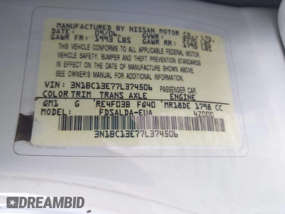 2007 Nissan Versa 1.8 S with VIN 3N1BC13E77L374506, listed as a IAAI auction lot 41848252 with 149,817 mi miles. Bid and sale history available at carsss.com. Image 9.