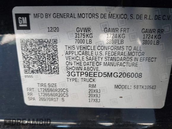 2021 GMC Sierra 1500 AT4 with VIN 3GTP9EED5MG206008, listed as a IAAI auction lot 41665423 with 61,685 mi miles. Bid and sale history available at carsss.com. Image 9.