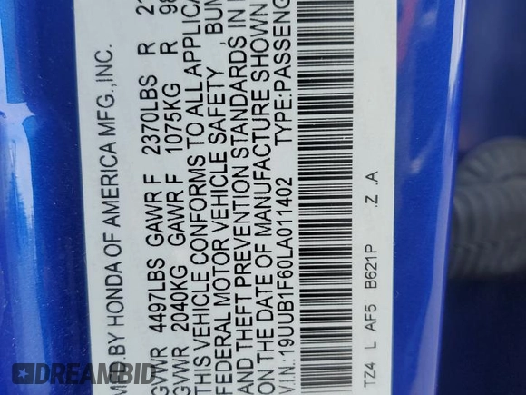 2020 Acura TLX w/A-Spec Pkg with VIN 19UUB1F60LA011402, listed as a Copart auction lot 47825525 with 96,416 mi miles and Salvage Title. Bid and sale history available at carsss.com. Image 12.
