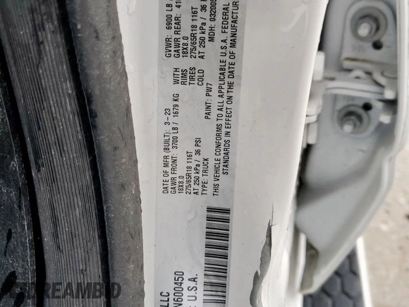 2023 Ram 1500 Big Horn with VIN 1C6RREFT5PN600450, listed as a Copart auction lot 53526315 with Not provided miles and Salvage title. Bid and sale history available at DreamBid. Image 12.