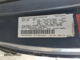 1994 Toyota T100 DX z VIN JT4VD10A3R0022337, wystawiony jako Copart lot #72793774 z przebiegiem 147 891 mil mil oraz Tytuł czysty. Historia ofert i sprzedaży dostępna na DreamBid. Obrazek 12.