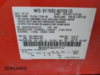 2020 Ford EcoSport S with VIN MAJ6S3FL6LC314137, listed as a Copart auction lot 48858535 with 94,020 mi miles and Salvage Title. Bid and sale history available at DreamBid. Image 16.
