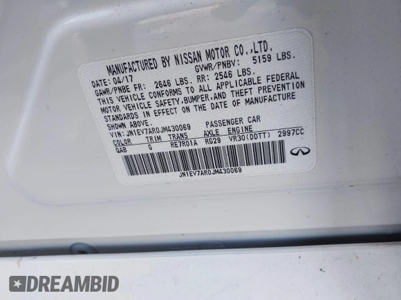 2018 Infiniti Q50 3.0t SPORT with VIN JN1EV7AR0JM430069, listed as a IAAI auction lot 41386106 with 44,748 mi miles. Bid and sale history available at carsss.com. Image 9.