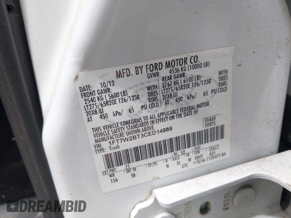 2012 Ford F-250 XL с VIN 1FT7W2BT3CED14989, выставлен на аукционе IAAI как лот 42131833 с пробегом 264 756 миль миль и . История ставок и продаж доступна на DreamBid. Изображение 9.