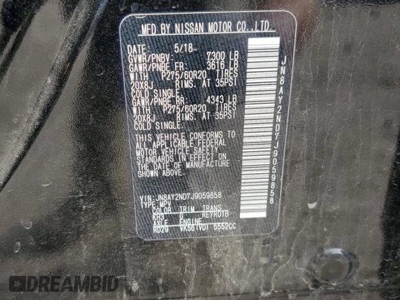 2018 Nissan Armada SV with VIN JN8AY2ND7J9059858, listed as a Copart auction lot 50140715 with 107,126 mi miles and Salvage Title. Bid and sale history available at carsss.com. Image 13.