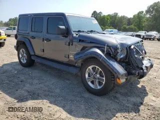 2018 Jeep Wrangler Unlimited Sahara with VIN 1C4HJXEG5JW221302, listed as a Copart auction lot 58010785 with 96,211 mi miles and Salvage title. Bid and sale history available at DreamBid. Image 4.