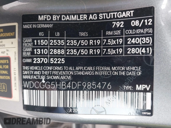 2013 Mercedes-Benz GLK 350 with VIN WDCGG5HB4DF985476, listed as a IAAI auction lot 42257463 with 104,221 mi miles and . Bid and sale history available at DreamBid. Image 9.