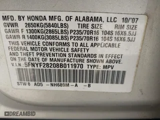 2008 Honda Pilot VP with VIN 5FNYF28208B011970, listed as a IAAI auction lot 41841857 with 174,513 mi miles. Bid and sale history available at carsss.com. Image 9.
