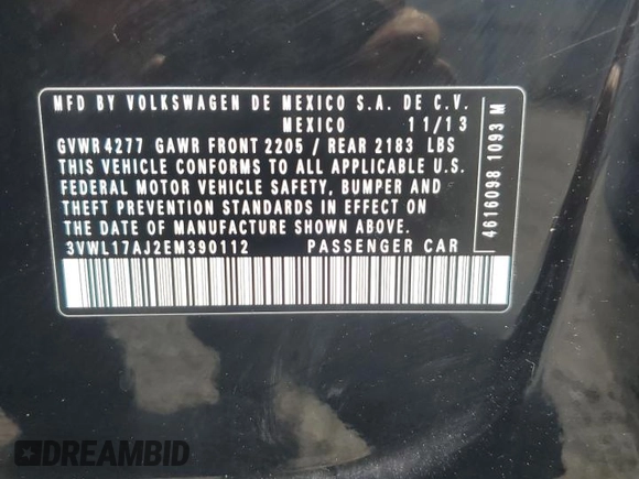 2014 Volkswagen Jetta SEL z VIN 3VWL17AJ2EM390112, wystawiony jako Copart lot #58094365 z przebiegiem Nie podano mil oraz Czysty tytuł • Clean title. Historia ofert i sprzedaży dostępna na DreamBid. Obrazek 12.