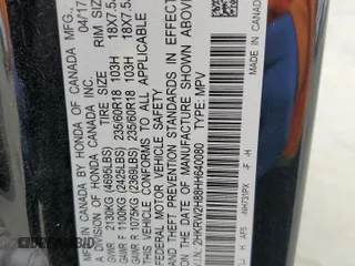2017 Honda CR-V EX-L with VIN 2HKRW2H88HH640080, listed as a Copart auction lot 54396835 with 54,727 mi miles and Salvage Title. Bid and sale history available at carsss.com. Image 13.