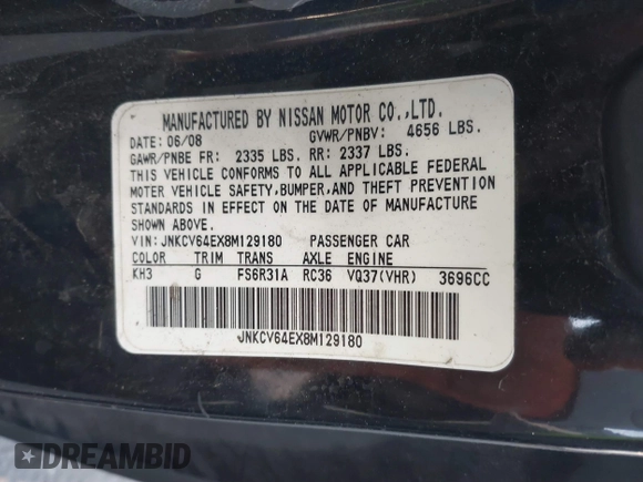 2008 Infiniti G37 Coupe Journey with VIN JNKCV64EX8M129180, listed as a IAAI auction lot 41413793 with Not Provided miles. Bid and sale history available at carsss.com. Image 9.