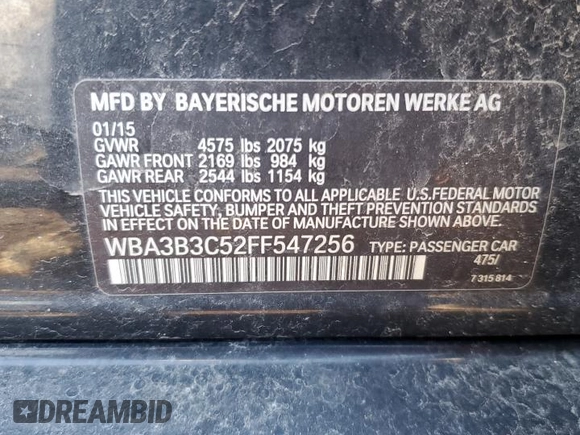 2015 BMW 3 Series 328i xDrive with VIN WBA3B3C52FF547256, listed as a Copart auction lot 49989155 with 90,285 mi miles and Salvage Title. Bid and sale history available at carsss.com. Image 12.