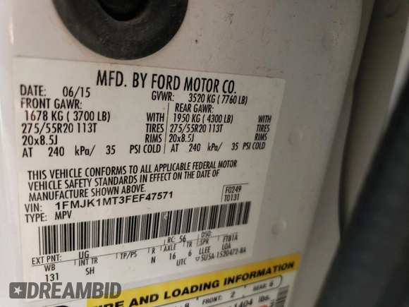 2015 Ford Expedition Max Platinum with VIN 1FMJK1MT3FEF47571, listed as a Copart auction lot 72982334 with 171,809 mi miles and Salvage title. Bid and sale history available at DreamBid. Image 14.