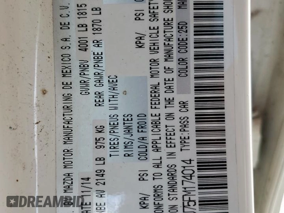 2015 Mazda 3 i Sport with VIN 3MZBM1U75FM174014, listed as a Copart auction lot 60278385 with 146,601 mi miles and Salvage title. Bid and sale history available at DreamBid. Image 13.