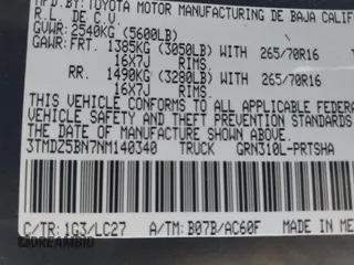 2022 Toyota Tacoma SR5 z VIN 3TMDZ5BN7NM140340, wystawiony jako IAAI lot #42060227 z przebiegiem 25 992 mil mil oraz . Historia ofert i sprzedaży dostępna na DreamBid. Obrazek 9.