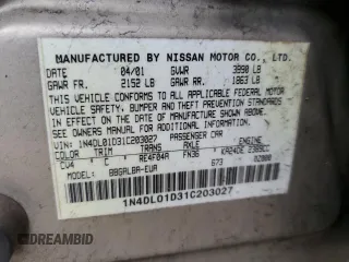 2001 Nissan Altima GXE with VIN 1N4DL01D31C203027, listed as a Copart auction lot 48003464 with 99,667 mi miles and Salvage Title. Bid and sale history available at carsss.com. Image 13.