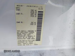 2020 Nissan Altima S with VIN 1N4BL4BVXLN317183, listed as a IAAI auction lot 41127455 with 125,335 mi miles and . Bid and sale history available at DreamBid. Image 9.