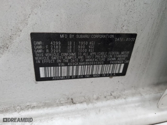 2022 Subaru Impreza Sport with VIN 4S3GKAM68N3605905, listed as a Copart auction lot 41421785 with 9,075 mi miles and Salvage Title. Bid and sale history available at carsss.com. Image 14.