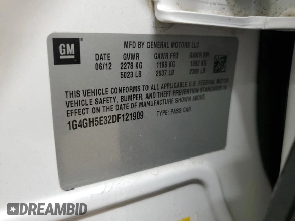 2013 Buick LaCrosse Premium 2 with VIN 1G4GH5E32DF121909, listed as a Copart auction lot 72170224 with 169,868 mi miles and Salvage Title. Bid and sale history available at carsss.com. Image 12.