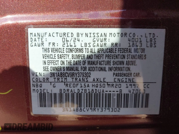 2024 Nissan Sentra SV with VIN 3N1AB8CV9RY379302, listed as a IAAI auction lot 42505057 with 4,839 mi miles and . Bid and sale history available at DreamBid. Image 9.