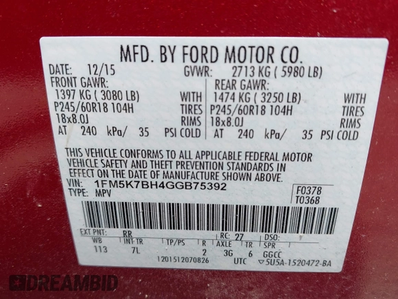 2016 Ford Explorer z VIN 1FM5K7BH4GGB75392, wystawiony jako IAAI lot #41878443 z przebiegiem 121 649 mil mil oraz . Historia ofert i sprzedaży dostępna na DreamBid. Obrazek 9.