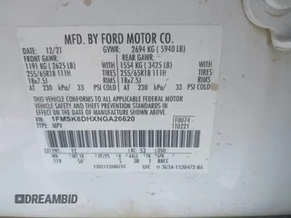 2022 Ford Explorer XLT с VIN 1FMSK8DHXNGA26620, выставлен на аукционе IAAI как лот 42335724 с пробегом 86 865 миль миль и . История ставок и продаж доступна на DreamBid. Изображение 9.