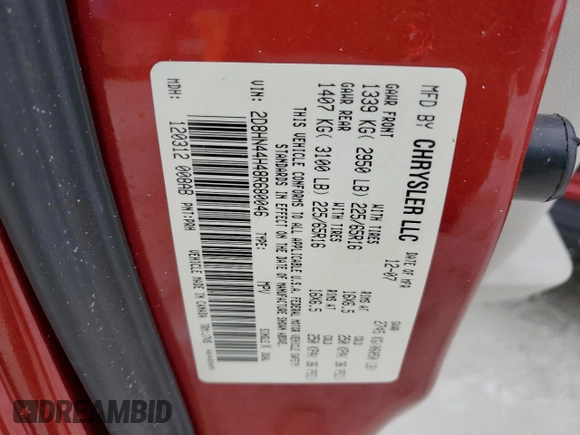 2008 Dodge Grand Caravan SE with VIN 2D8HN44H48R680046, listed as a Copart auction lot 42169125 with 198,035 mi miles and Salvage Title. Bid and sale history available at DreamBid. Image 14.