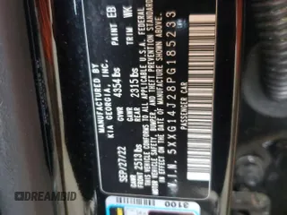 2023 Kia K5 LXS z VIN 5XXG14J28PG185233, wystawiony jako Copart lot #53922895 z przebiegiem 46 314 mil mil oraz Szkoda całkowita • Salvage title. Historia ofert i sprzedaży dostępna na DreamBid. Obrazek 12.