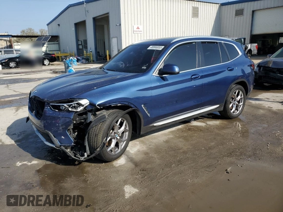 2022 BMW X3 sDrive30i with VIN 5UX43DP09N9J67075, listed as a Copart auction lot 48866855 with 0 mi miles and Salvage Title. Bid and sale history available at carsss.com. Image 1.