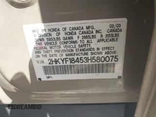 2003 Honda Pilot EX with VIN 2HKYF18453H580075, listed as a IAAI auction lot 41897635 with 1 mi miles. Bid and sale history available at carsss.com. Image 9.