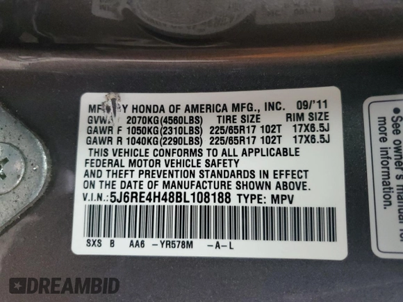 2011 Honda CR-V SE z VIN 5J6RE4H48BL108188, wystawiony jako Copart lot #55118915 z przebiegiem 197 518 mil mil oraz Szkoda całkowita • Salvage title. Historia ofert i sprzedaży dostępna na DreamBid. Obrazek 14.