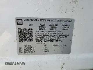 2022 GMC Terrain SLE with VIN 3GKALMEV7NL111764, listed as a Copart auction lot 57487815 with 47,373 mi miles and Salvage title. Bid and sale history available at DreamBid. Image 13.
