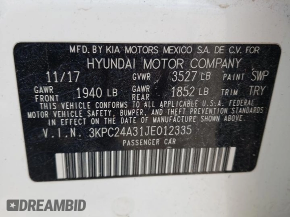 2018 Hyundai Accent SEL with VIN 3KPC24A31JE012335, listed as a Copart auction lot 55033333 with 61,431 mi miles. Bid and sale history available at carsss.com. Image 12.