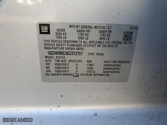 2016 Chevrolet Silverado 1500 LT with VIN 1GCVKREC0GZ372757, listed as a Copart auction lot 83111014 with 170,422 mi miles and Salvage Title. Bid and sale history available at carsss.com. Image 14.