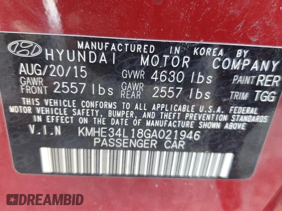 2016 Hyundai Sonata Hybrid Limited with VIN KMHE34L18GA021946, listed as a Copart auction lot 46665355 with 118,513 mi miles and Salvage Title. Bid and sale history available at carsss.com. Image 12.