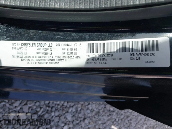 2012 Chrysler 200 S with VIN 1C3CCBHGXCN257700, listed as a IAAI auction lot 41914775 with 125,866 mi miles. Bid and sale history available at carsss.com. Image 9.