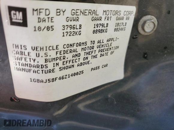 2006 Saturn ION with VIN 1G8AJ58F46Z140025, listed as a Copart auction lot 52098775 with 138,121 mi miles and Salvage Title. Bid and sale history available at carsss.com. Image 12.
