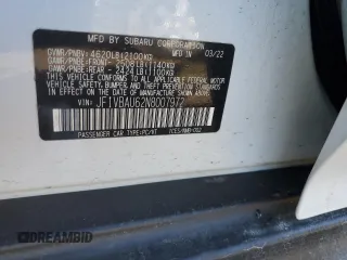2022 Subaru WRX GT with VIN JF1VBAU62N8007972, listed as a Copart auction lot 47626025 with 20,634 mi miles and Salvage title. Bid and sale history available at DreamBid. Image 12.