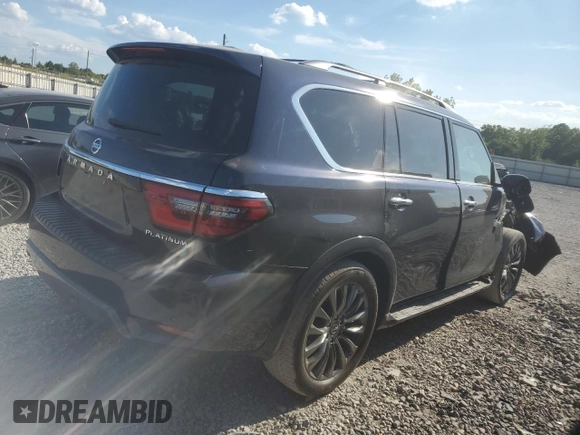2021 Nissan Armada Platinum with VIN JN8AY2DA0M9373265, listed as a Copart auction lot 68689664 with 57,044 mi miles and Salvage Title. Bid and sale history available at carsss.com. Image 3.