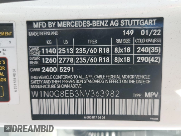 2022 Mercedes-Benz GLC 300 with VIN W1N0G8EB3NV363982, listed as a Copart auction lot 56407665 with 52,243 mi miles and Salvage title. Bid and sale history available at DreamBid. Image 13.