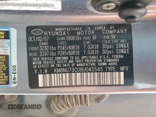 2008 Hyundai Veracruz GLS z VIN KM8NU73C08U045545, wystawiony jako Copart lot #45666505 z przebiegiem 208 120 mil mil oraz Szkoda całkowita • Salvage title. Historia ofert i sprzedaży dostępna na DreamBid. Obrazek 14.