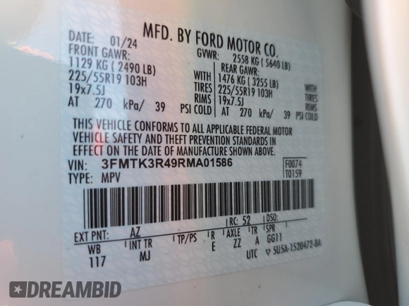 2024 Ford Mustang Mach-E Premium with VIN 3FMTK3R49RMA01586, listed as a Copart auction lot 74674944 with 3,055 mi miles and Salvage Title. Bid and sale history available at DreamBid. Image 12.