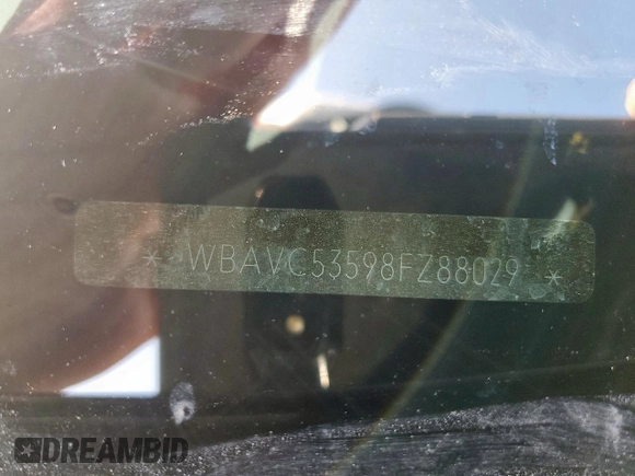 2008 BMW 3 Series 328i z VIN WBAVC53598FZ88029, wystawiony jako Copart lot #55409275 z przebiegiem Nie podano mil oraz Szkoda całkowita • Salvage title. Historia ofert i sprzedaży dostępna na DreamBid. Obrazek 12.