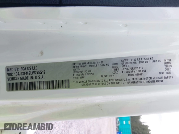 2020 Jeep Wrangler Unlimited Rubicon с VIN 1C4JJXFM9LW275517, выставлен на аукционе IAAI как лот 41958975 с пробегом 46 476 миль миль и . История ставок и продаж доступна на DreamBid. Изображение 9.